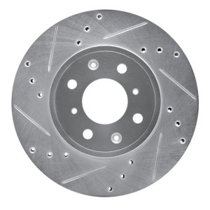 Honda Fit Brake Rotor (1) - Front Left - R1 Concepts - Drilled & Slotted - Silver - `15-`20